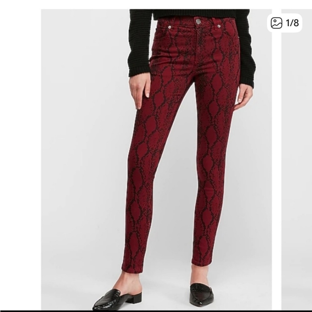 Women's Red Snake Print Jeans